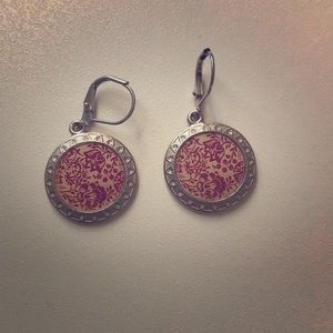 Red and tan floral earrings